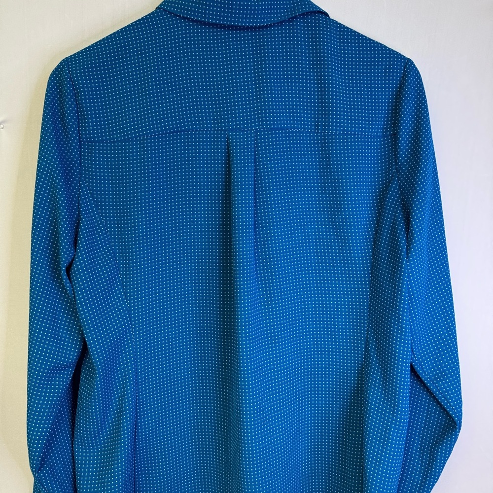 New‎ York & Company Medium Teal Ruffled Polka dot Blouse - Picture 4 of 7